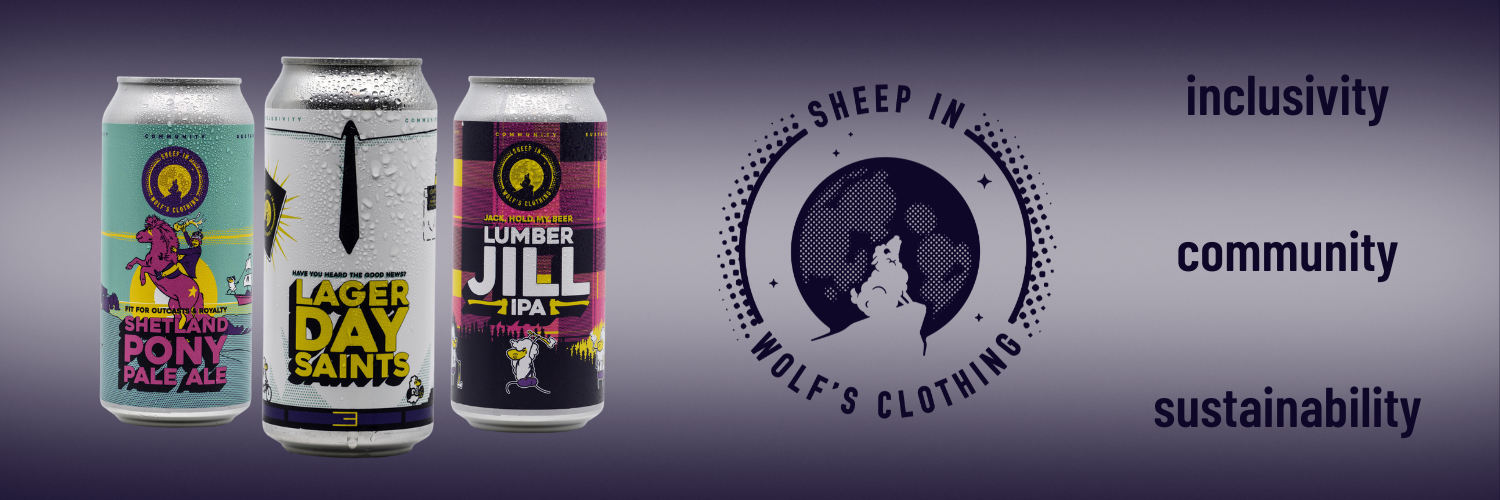 SiWC's Core Range of Shetland Pony Pale Ale, Lager Day Saints and Lumber Jill IPA along with their logo and values; inclusivity, community and sustainability
